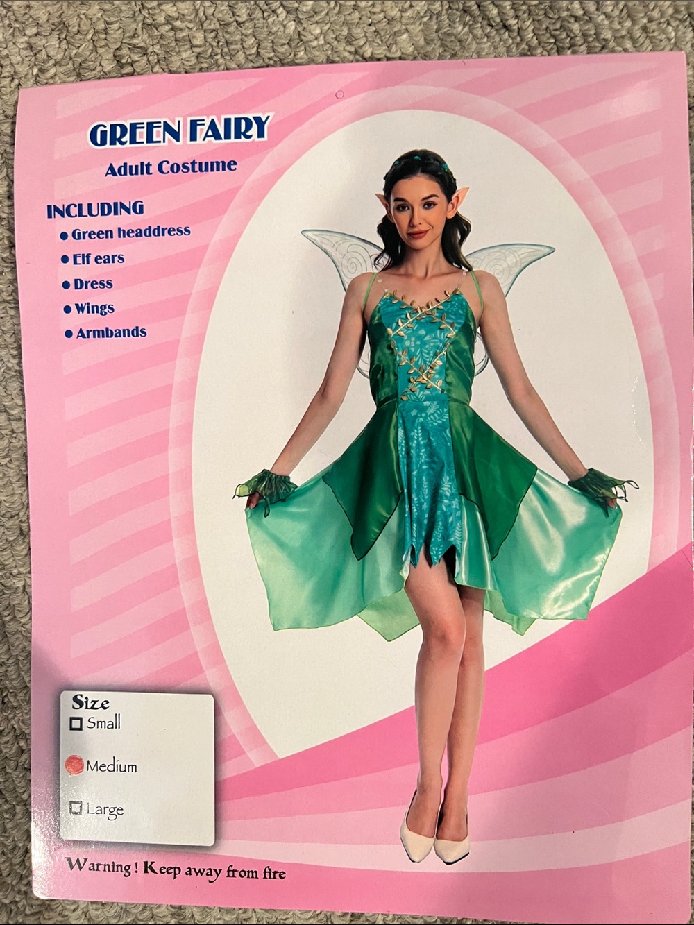 Green Fairy Costume - Green Fairy Dress with Wings and Headband size med, new